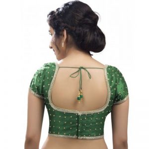 Green Dupion Silk Embroidered Stitched Blouse