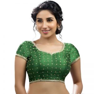 Green Dupion Silk Embroidered Stitched Blouse