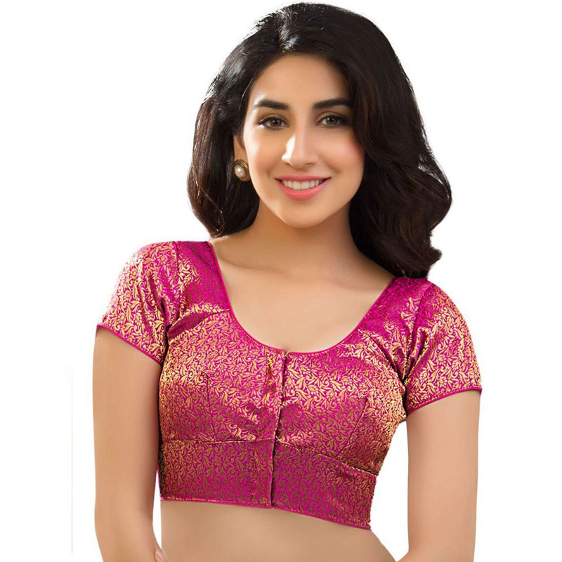 Pink Brocade Embroidered Readymade Blouse Zakarto