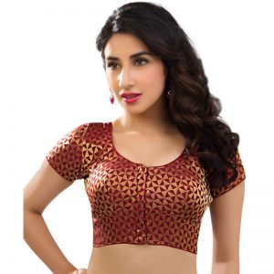 Maroon Brocade Embroidered Readymade Blouse