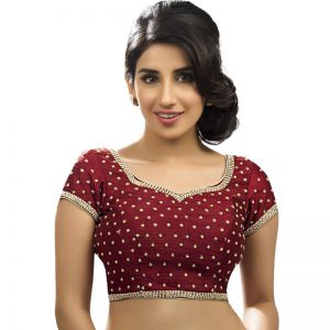 Maroon Dupion Silk Embroidered Readymade Blouse