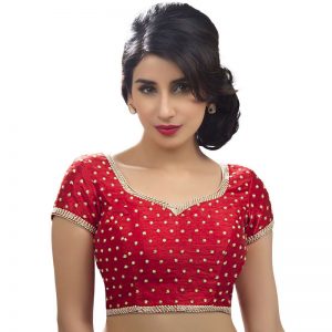 Red Dupion Silk Embroidered Readymade Blouse