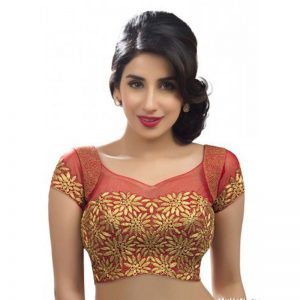 Red Net Embroidery Readymade Blouse