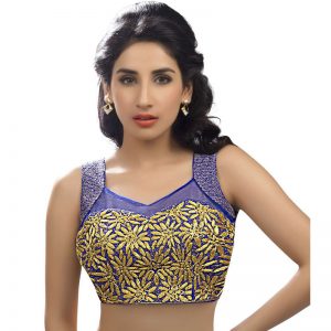 Royal Blue Net Embroidery Readymade Blouse