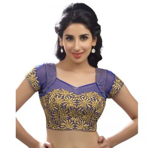 Royal Blue Net Embroidery Readymade Blouse