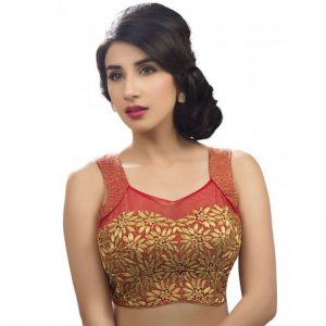 Red Net Embroidery Readymade Blouse