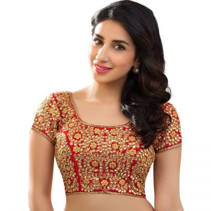 Red Dupion Silk Zari Work Readymade Blouse