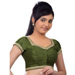 Green Dupion Silk Moti And Stone Work Readymade Blouse