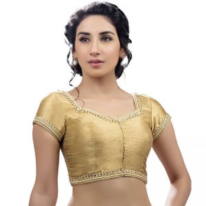 Gold Dupion Silk Moti And Stones Work Readymade Blouse