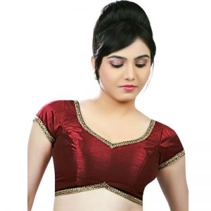 Maroon Dupion Silk Lace Work Readymade Blouse