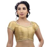 Gold Dupion Silk Lace Work Readymade Blouse