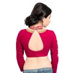 Pink Velvet Zari Embroidery Work Readymade Blouse