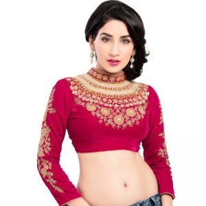 Pink Velvet Zari Embroidery Work Readymade Blouse