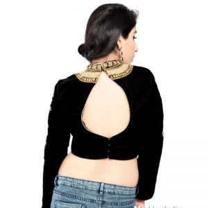 Black Velvet Zari Embroidery Work Readymade Blouse