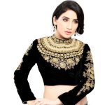 Black Velvet Zari Embroidery Work Readymade Blouse