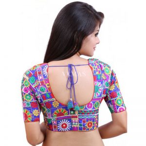 Blue Cotton Embroidered Readymade Blouse