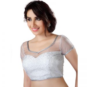 Silver Net Embroidered Readymade Blouse