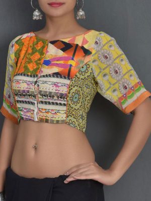 Yellow Crepe Printed Readymade Blouse