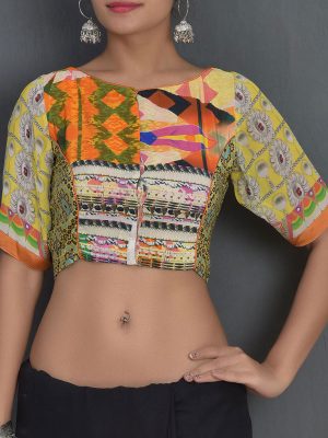 Yellow Crepe Printed Readymade Blouse