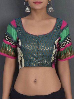 Green Banarasi Printed Readymade Blouse