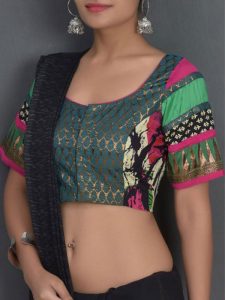 Green Banarasi Printed Readymade Blouse