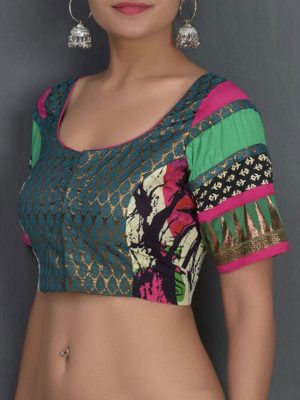 Green Banarasi Printed Readymade Blouse