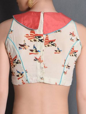 Off White Crepe Printed Readymade Blouse