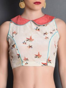 Off White Crepe Printed Readymade Blouse