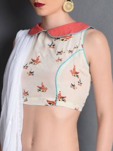 Off White Crepe Printed Readymade Blouse
