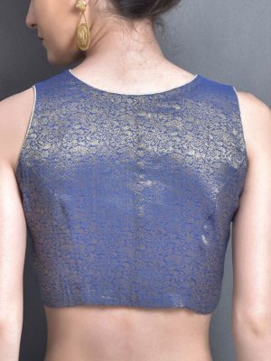 Blue Brocade Silk Printed Readymade Blouse