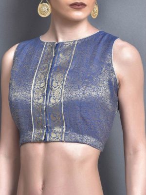 Blue Brocade Silk Printed Readymade Blouse