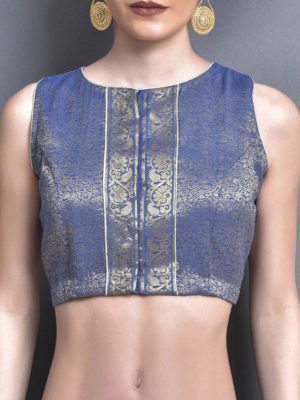 Blue Brocade Silk Printed Readymade Blouse