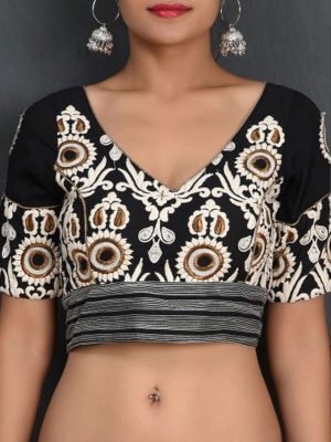 Black Cotton Printed Readymade Blouse