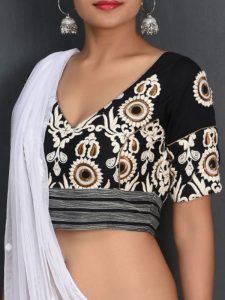 Black Cotton Printed Readymade Blouse