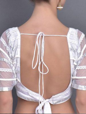 White Mesh Printed Readymade Blouse