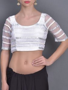 White Mesh Printed Readymade Blouse