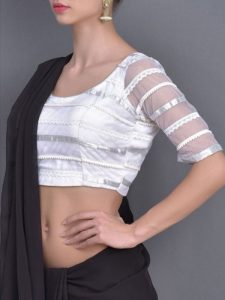 White Mesh Printed Readymade Blouse