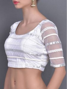 White Mesh Printed Readymade Blouse