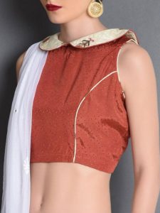 Dark Brown Crepe Printed Readymade Blouse