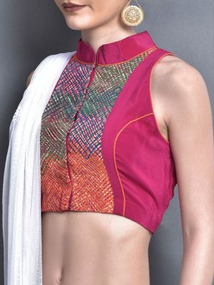 Dark Pink Crepe Printed Readymade Blouse