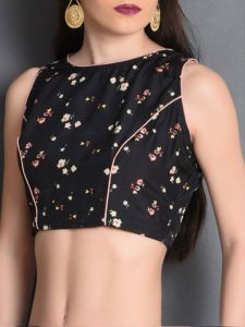 Black Crepe Printed Readymade Blouse