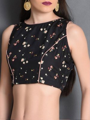 Black Crepe Printed Readymade Blouse