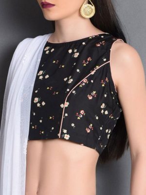 Black Crepe Printed Readymade Blouse