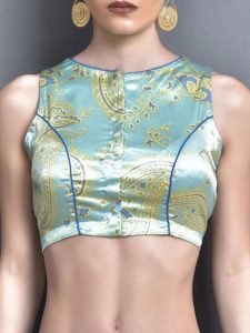 Sea Green Satin Printed Readymade Blouse