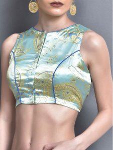 Sea Green Satin Printed Readymade Blouse