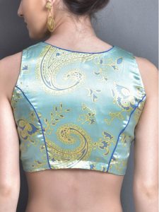 Sea Green Satin Printed Readymade Blouse