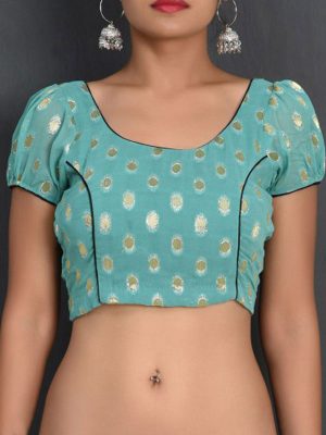 Sea Green Geargette Printed Readymade Blouse