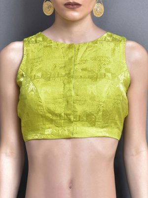 Lime Green Crepe Printed Readymade Blouse