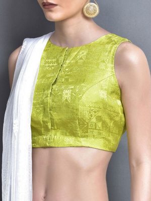 Lime Green Crepe Printed Readymade Blouse