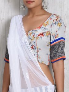 Sea Green Geargette Printed Readymade Blouse